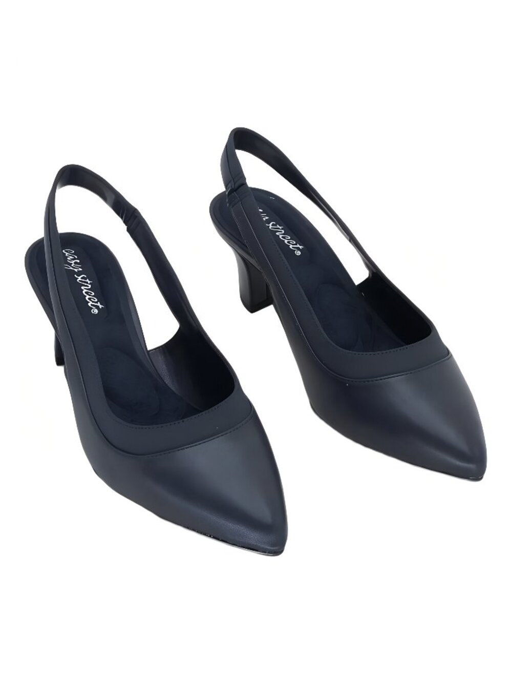 Easy Street Womens Dessa Slingback Pump Heel Wide Navy Sz 6.5W